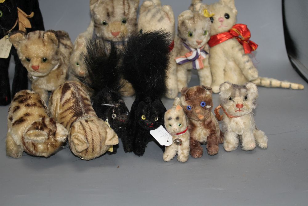 A collection of assorted soft toy cats